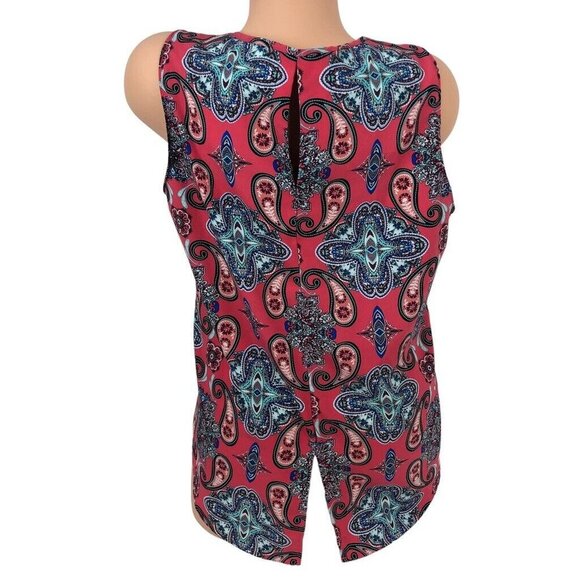 Verse Geometric Paisley Printed Top Sleeveless V-Neck Boho Multicolor Blouse L‎ - Picture 5 of 7